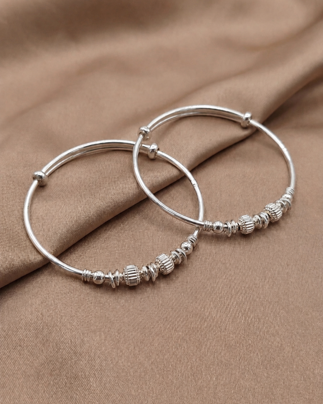 Textured Bead Bangle Sterling Silver
