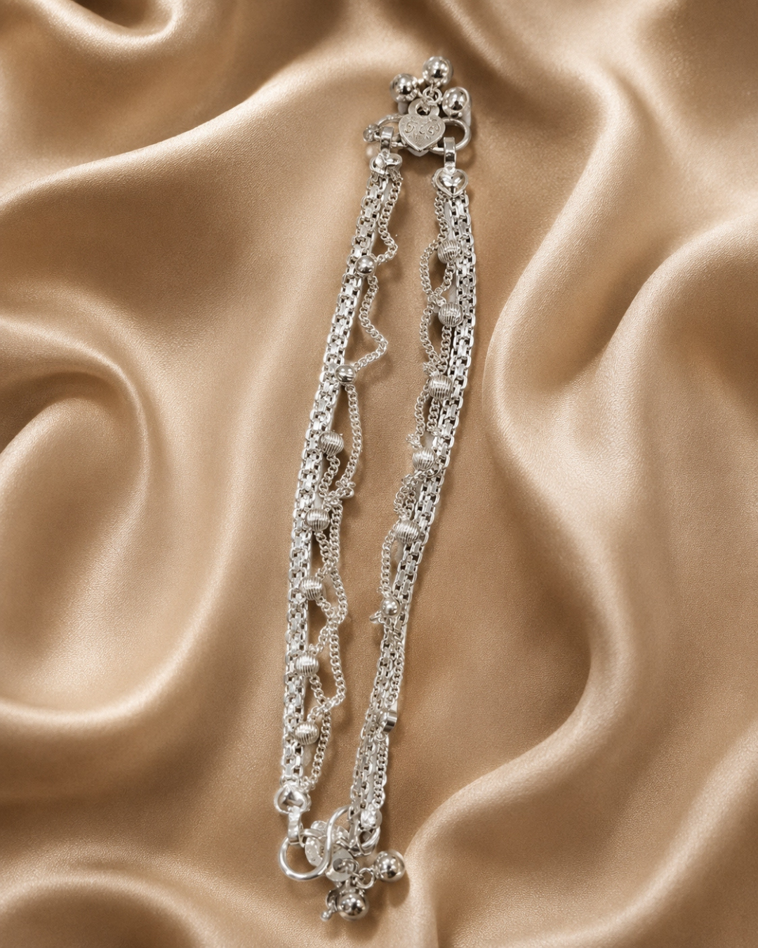 Kids Bead Multi Layer Anklet Silver