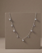 Floral Crystal Dangle Necklace Sterling Silver