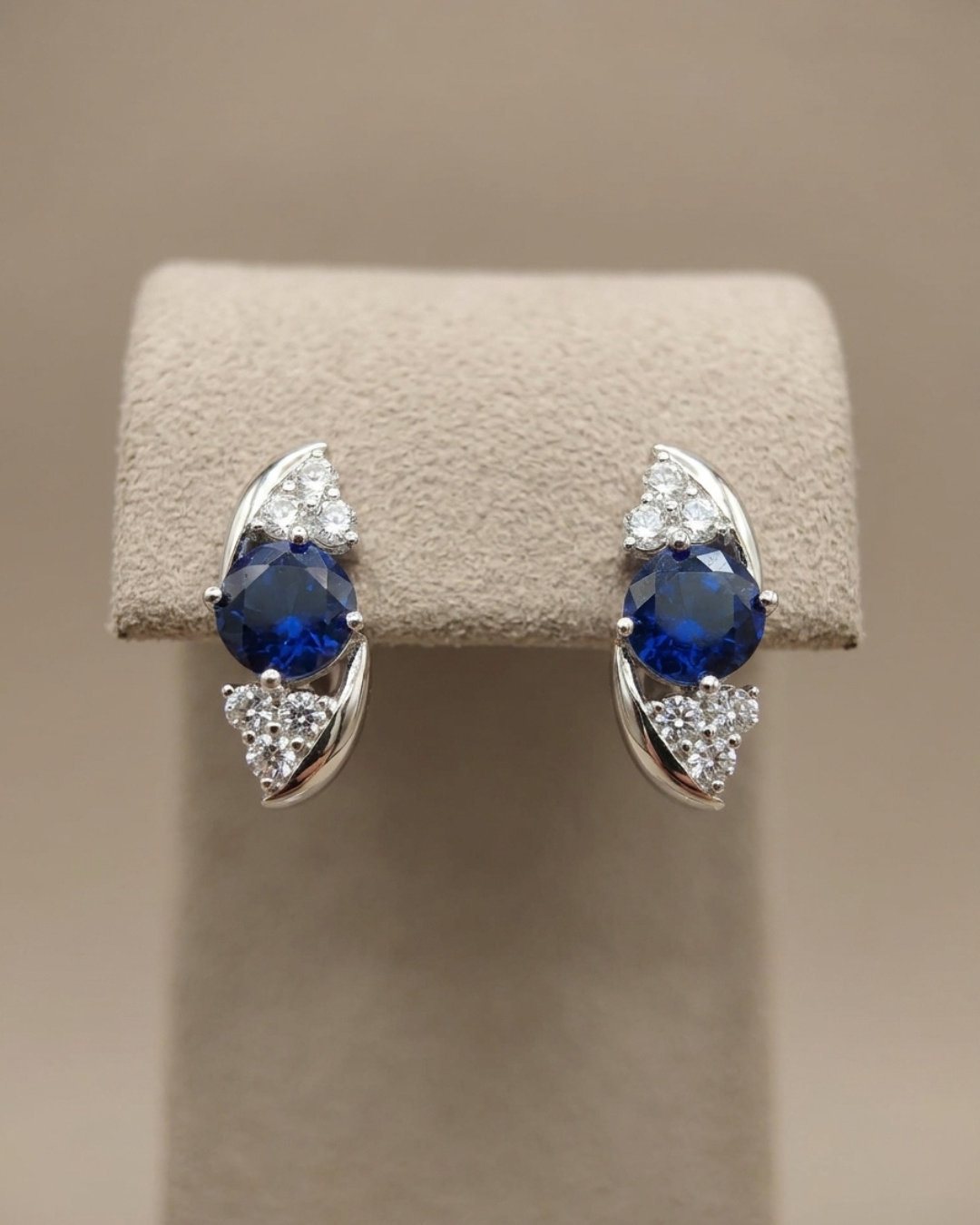 Sapphire Stud Earrings Sterling Silver