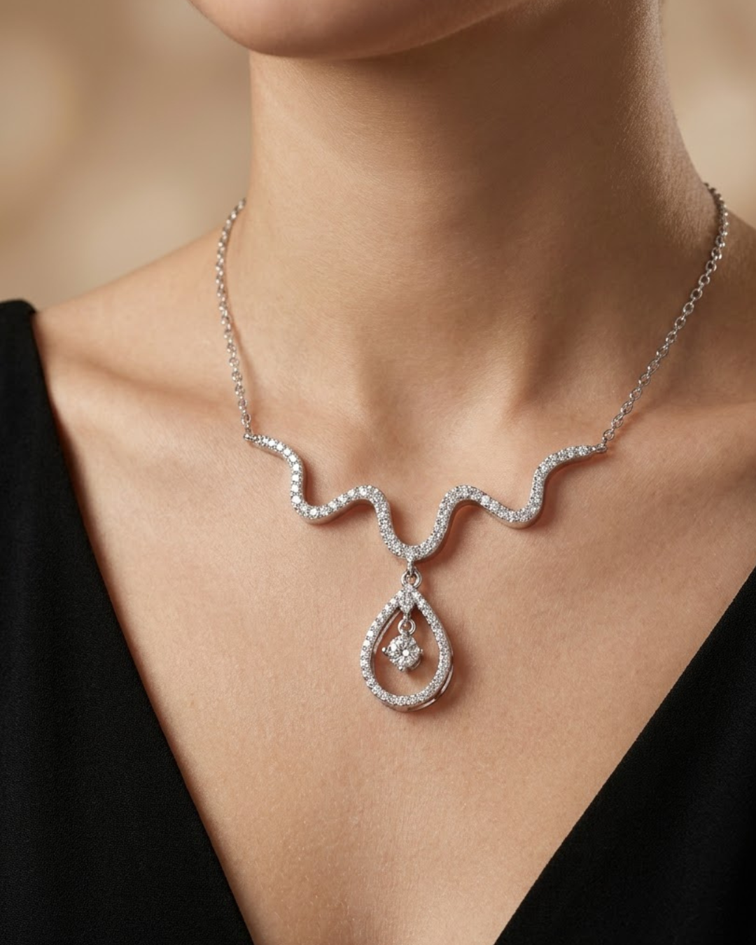 Pavé Teardrop Necklace Sterling Silver