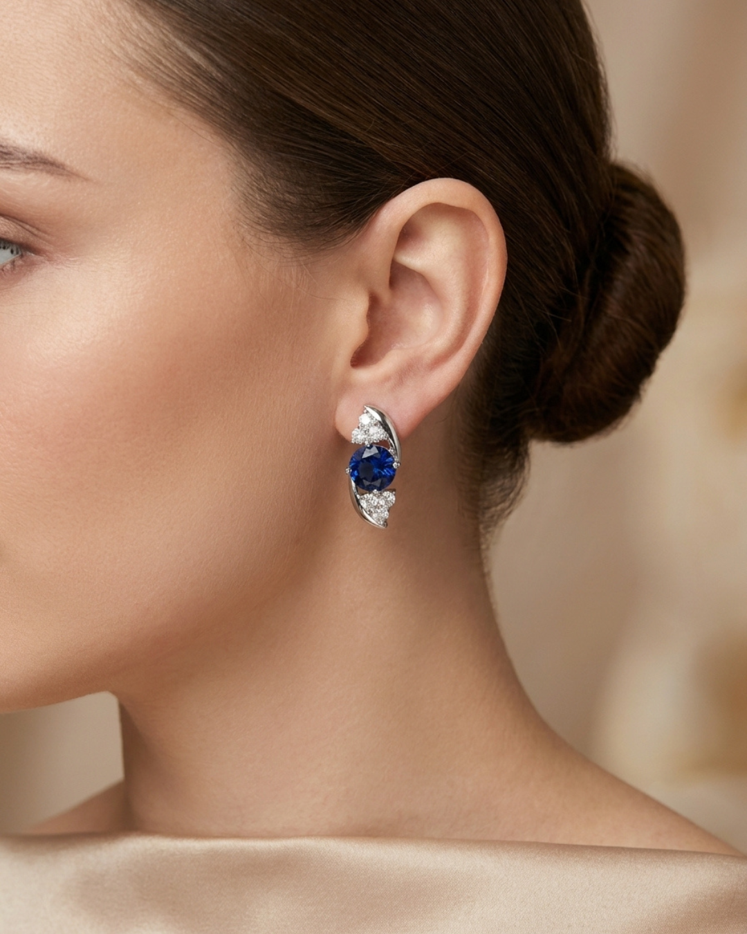 Sapphire Stud Earrings Sterling Silver
