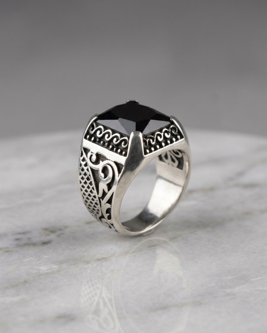 Onyx Citadel Filigree Ring