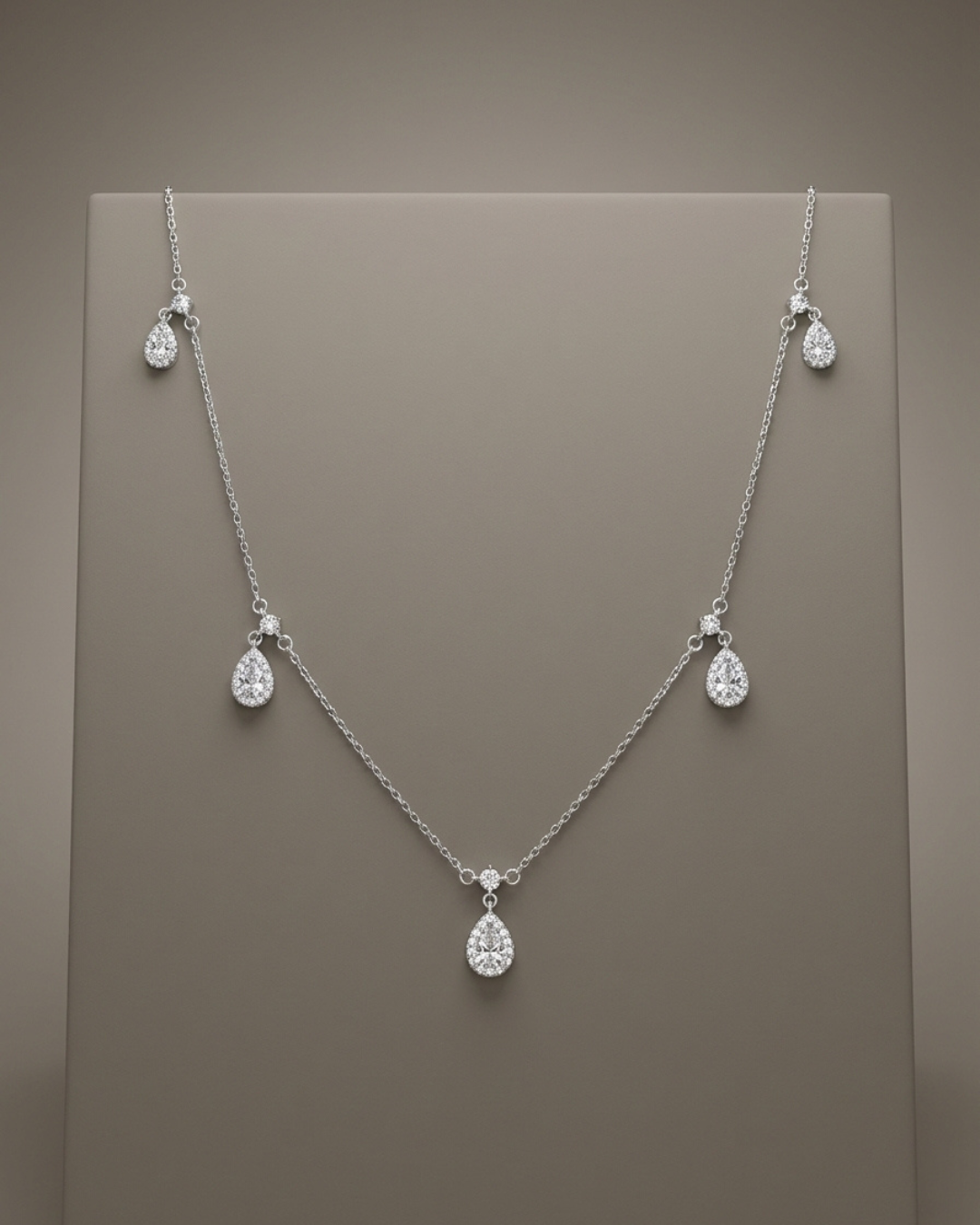 Pear Cut Charm Necklace Sterling Silver