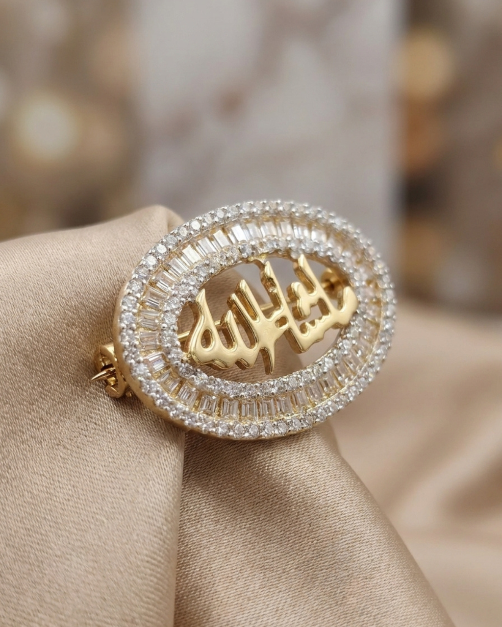 Calligraphy Halo Gold Plated Brooch Sterling Silver