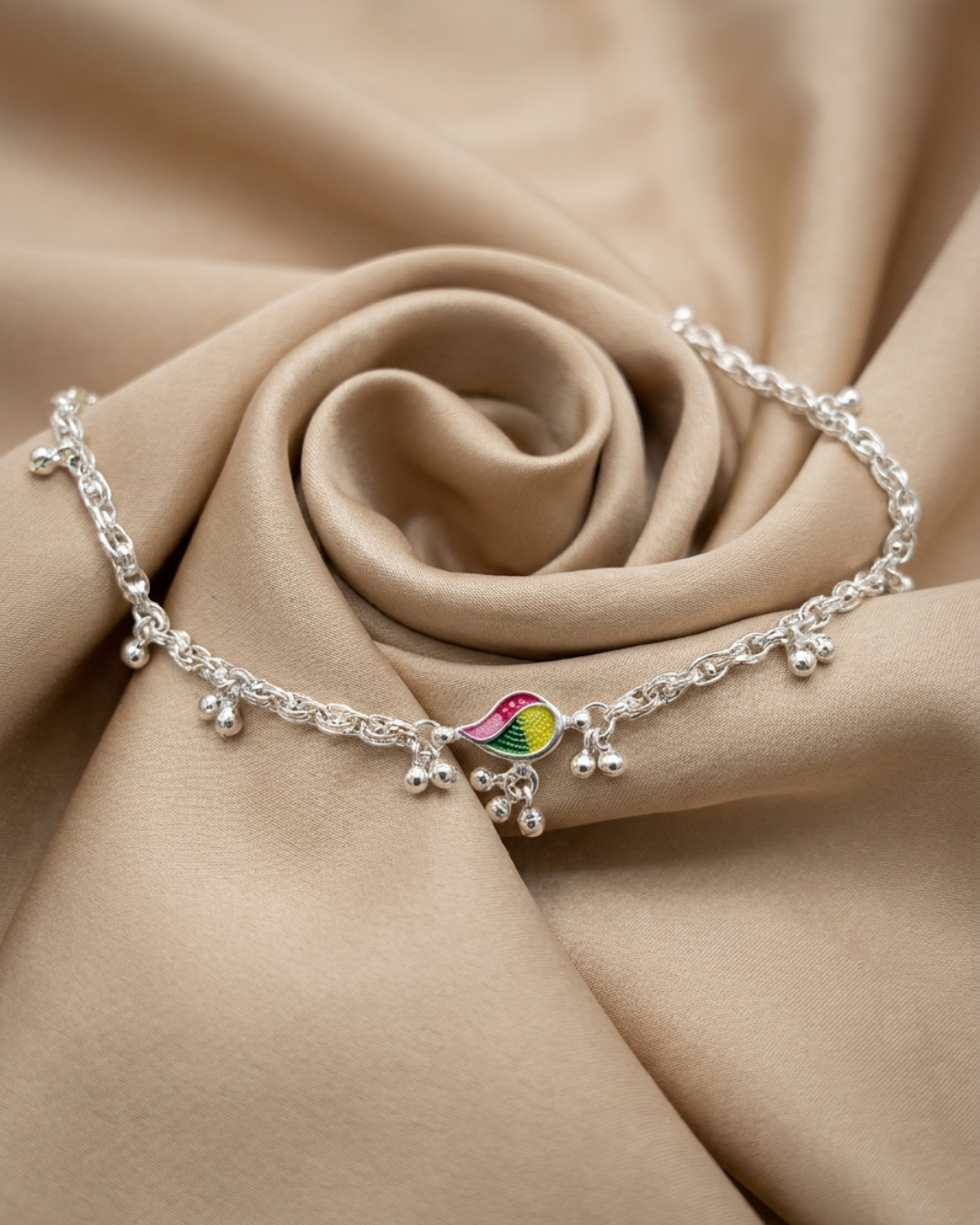 Silver Meenakari Mango Payal Anklet