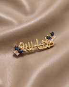 Calligraphy Sapphire Gold plated Brooch Silver