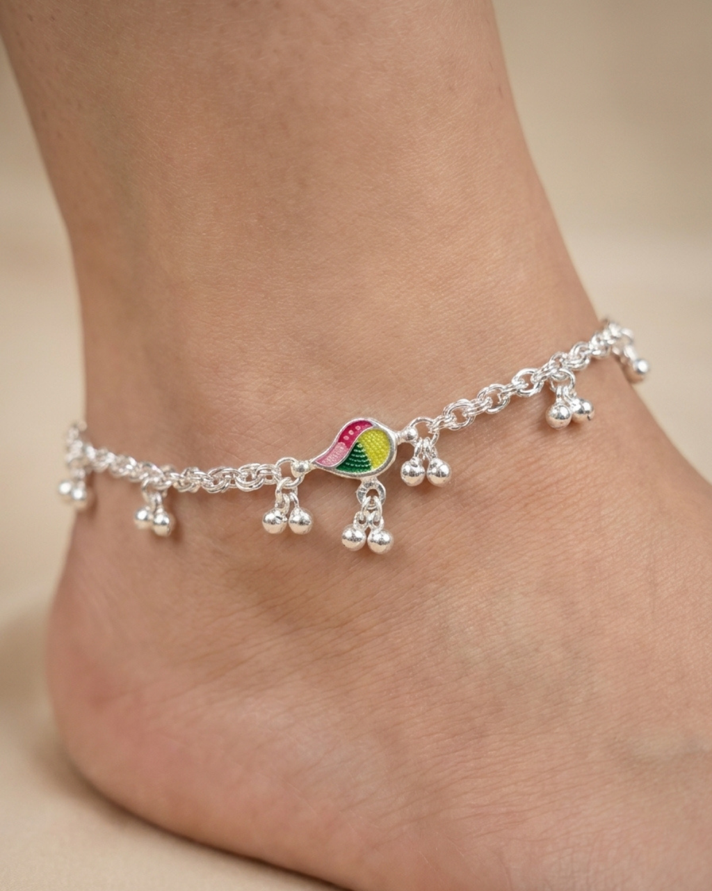 Silver Meenakari Mango Payal Anklet