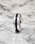 Onyx Inlay Brushed Silver Men’s Dibla Ring