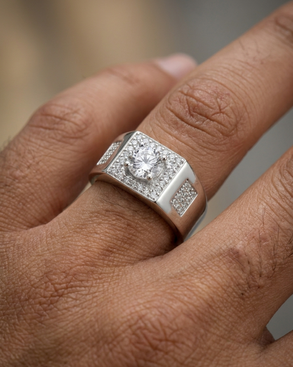 The Florence Solitaire Pave Signet