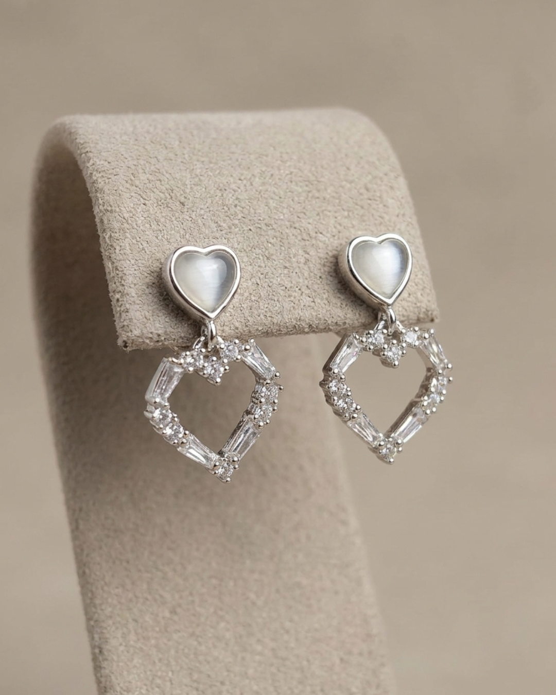 Heart Drop Stud Earrings Sterling Silver
