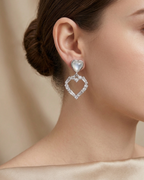 Heart Drop Stud Earrings Sterling Silver