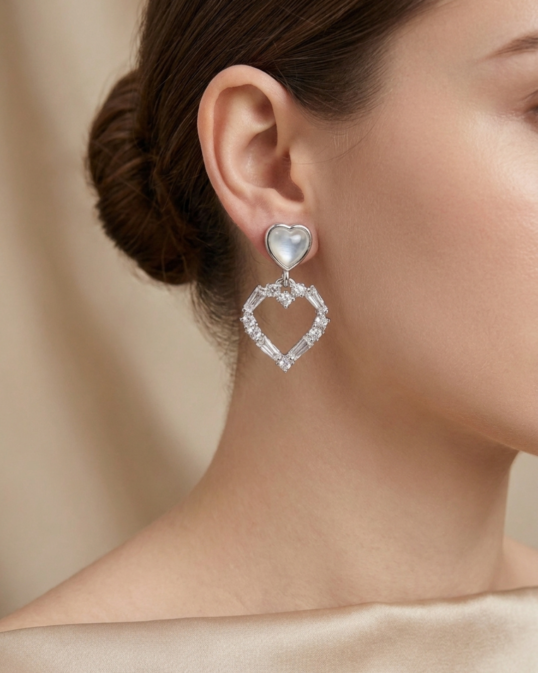 Heart Drop Stud Earrings Sterling Silver
