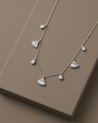 Fan and Teardrop Station Necklace Sterling Silver