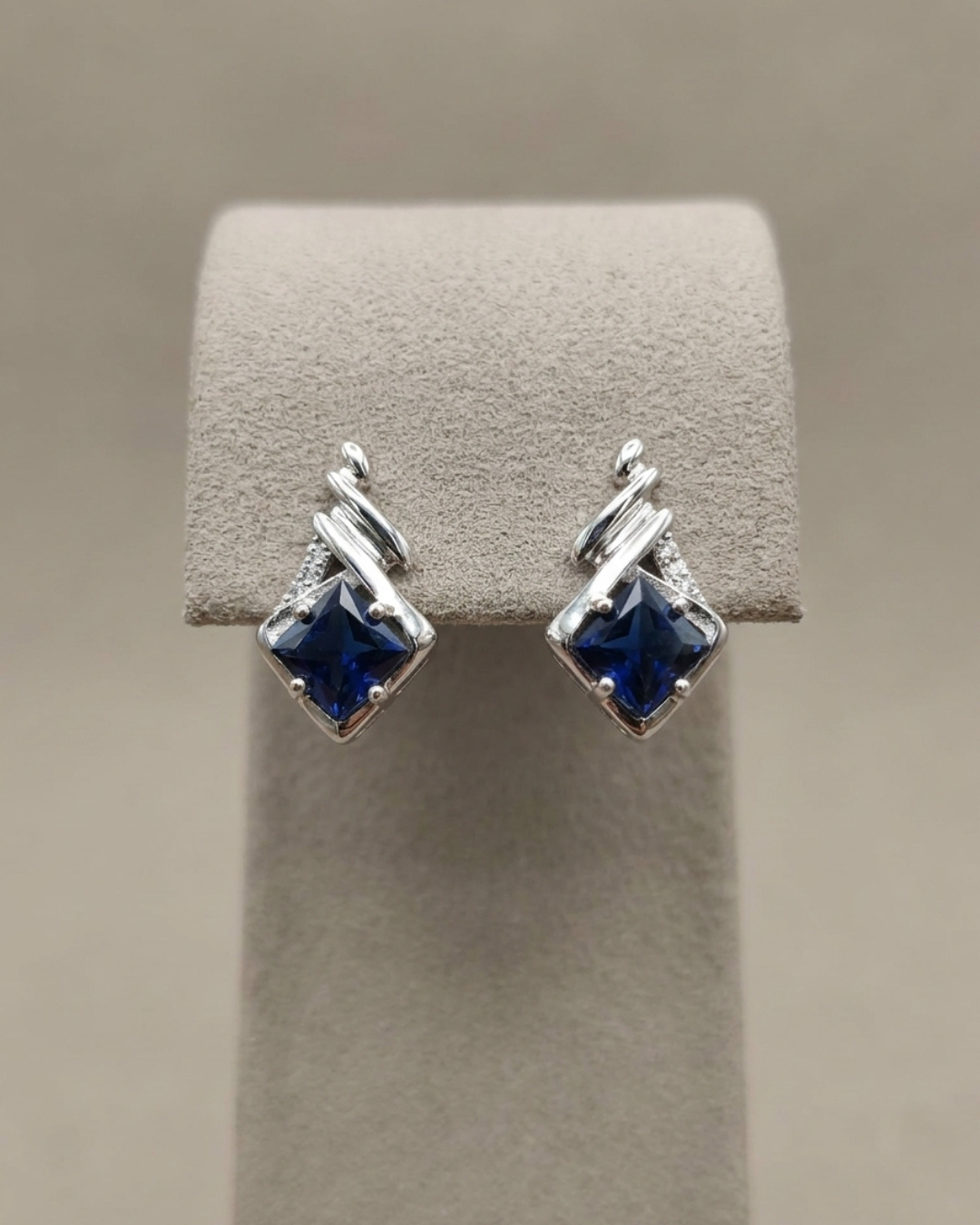 Princess Cut Stud Earrings Sterling Silver