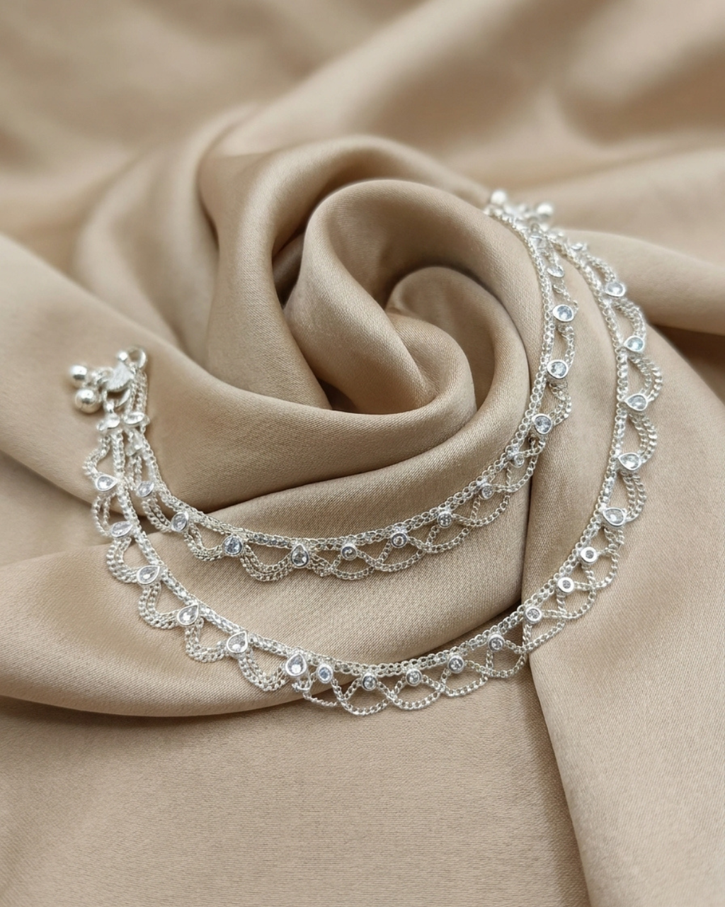 The Noor Lace Traditional Silver Payal