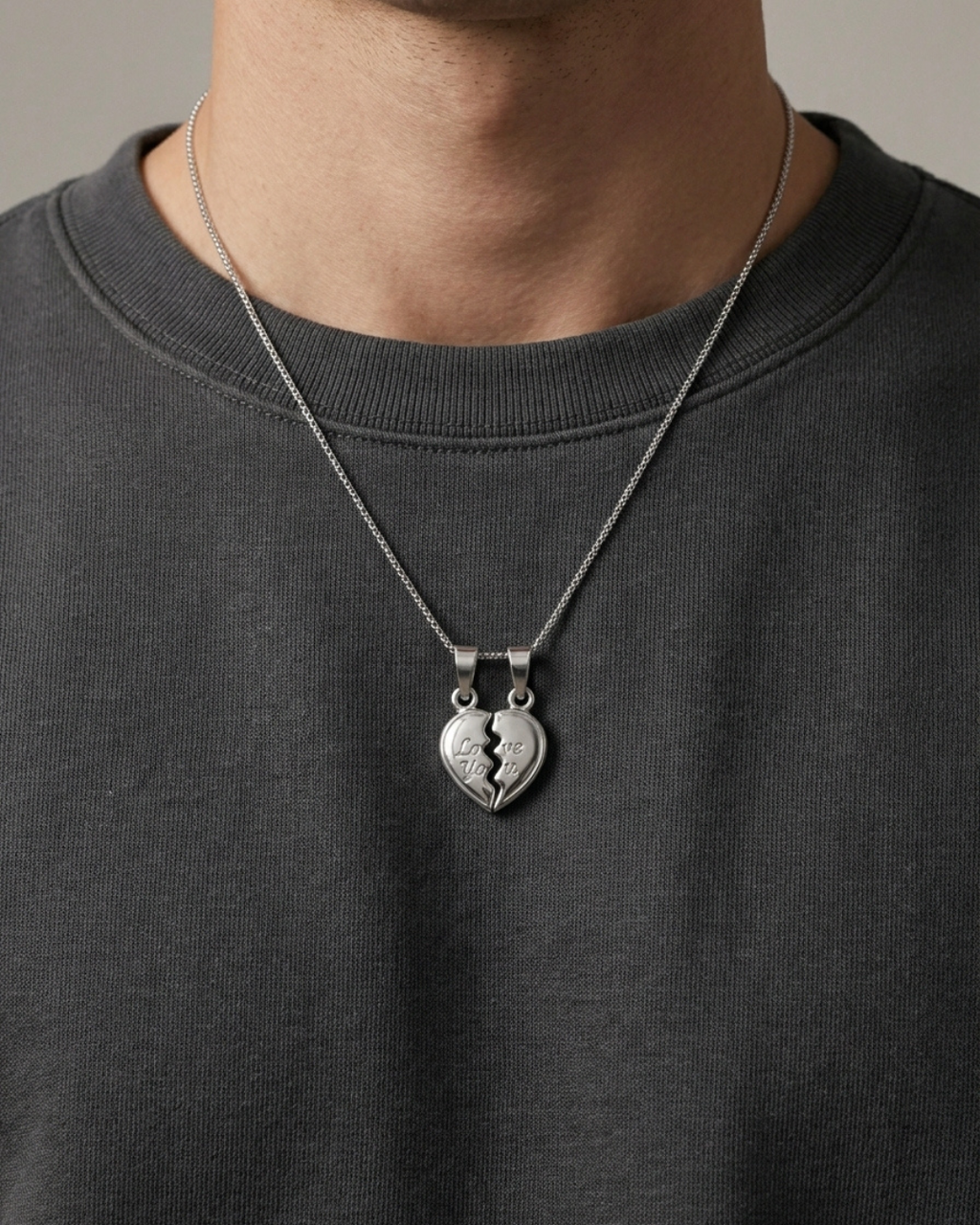 "Love You" Broken Heart Couples Pendant Set