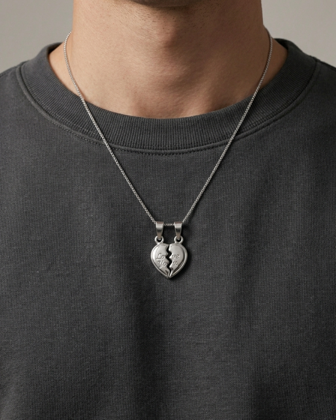 "Love You" Broken Heart Couples Pendant Set
