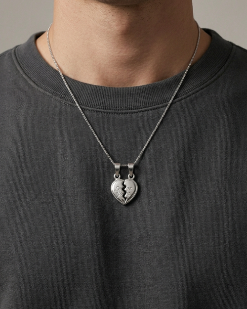 "Love You" Broken Heart Couples Pendant Set
