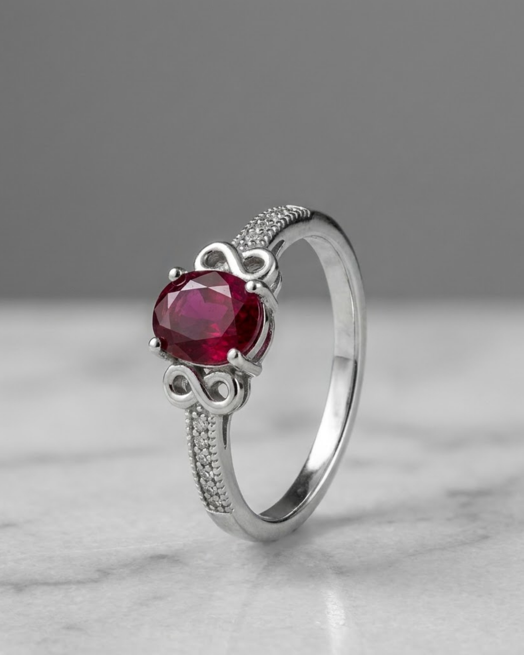 Oval Ruby Filigree Ring Sterling Silver