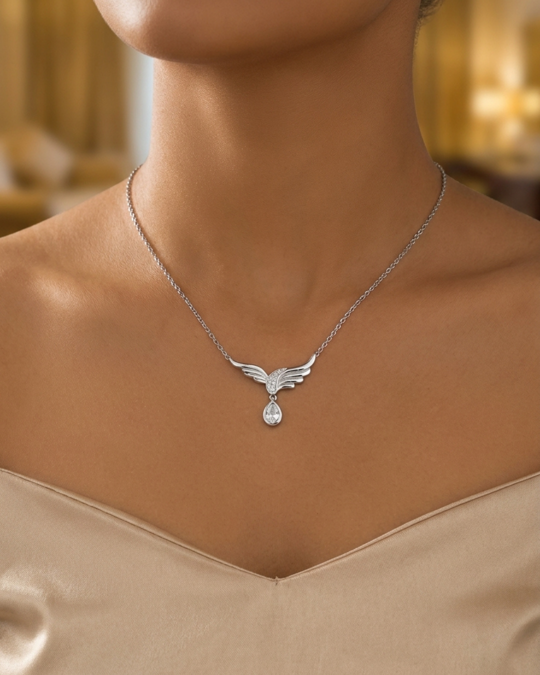 Angel Wing Drop Necklace Sterling Silver