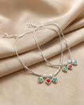 Traditional Sterling Silver Meenakari Heart Payal Anklet