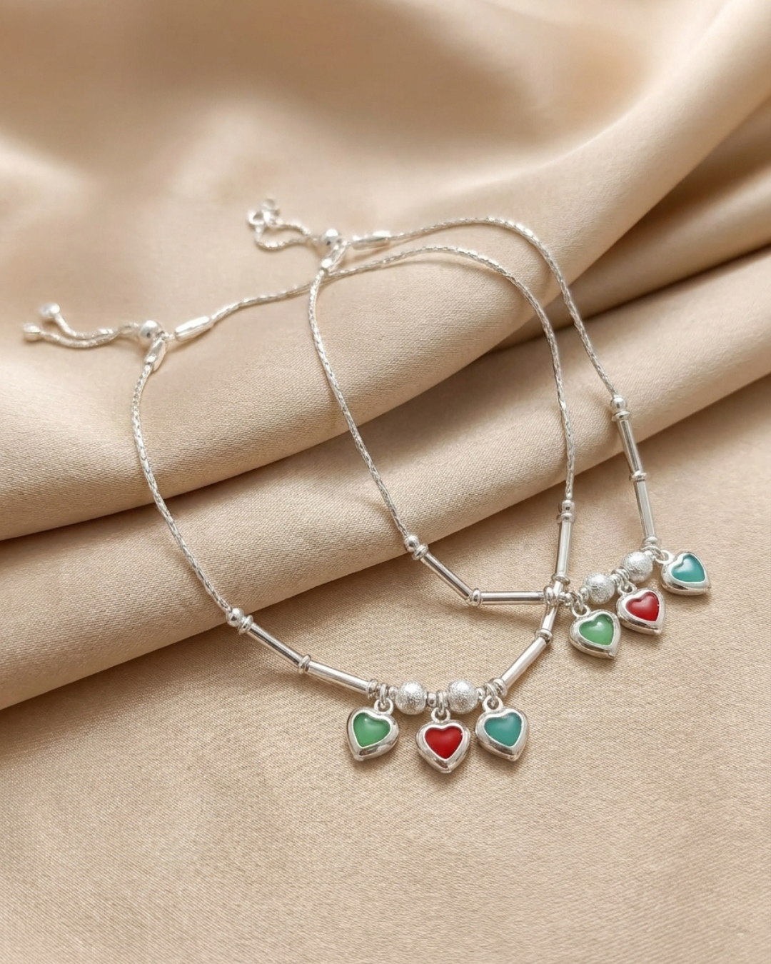 Traditional Sterling Silver Meenakari Heart Payal Anklet