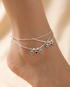 Traditional Sterling Silver Meenakari Heart Payal Anklet