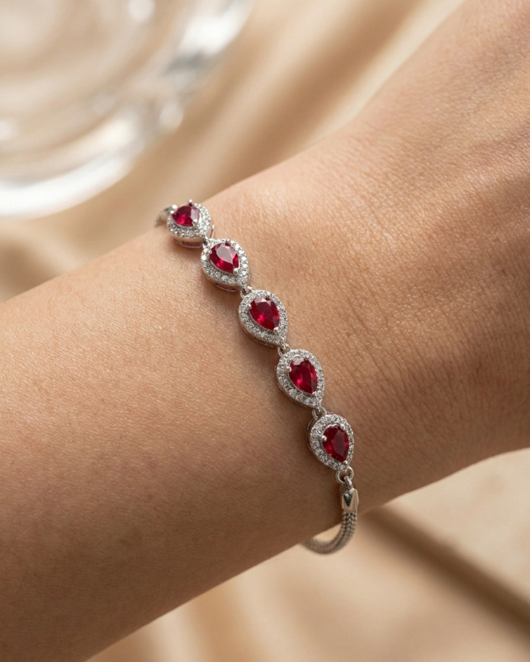 Crimson Ruby Teardrop Bracelet
