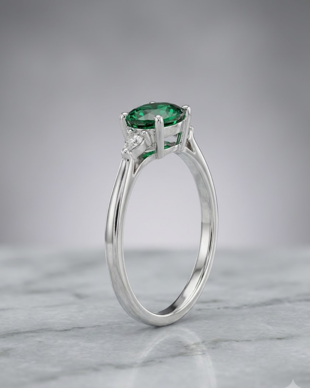 Oval Green Gemstone Ring Sterling Silver