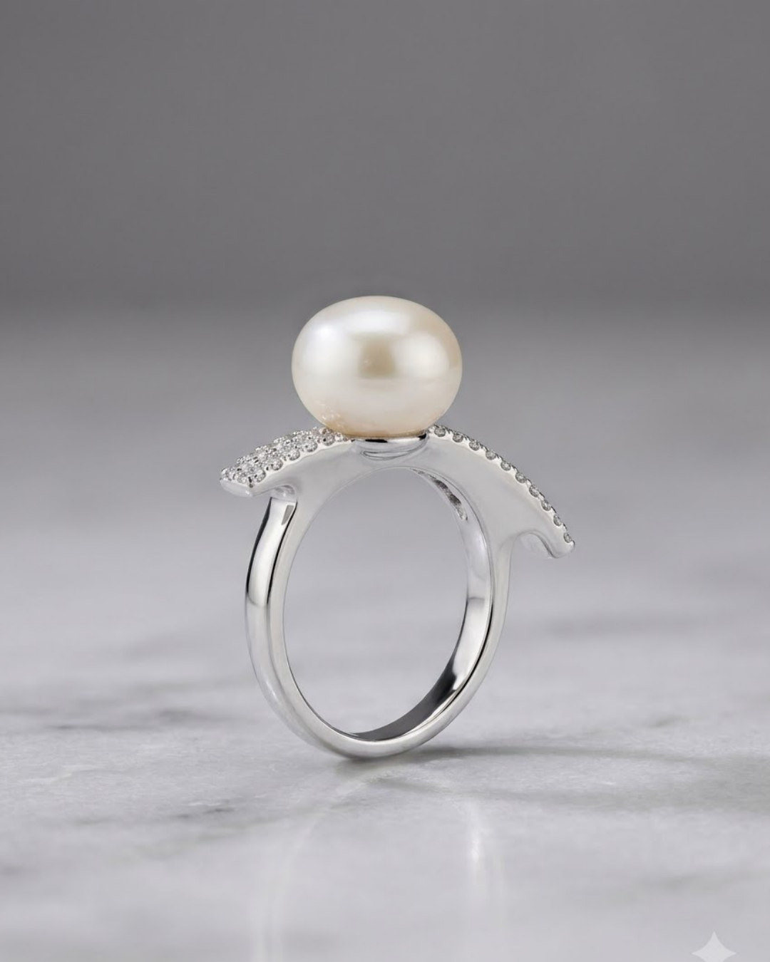 Sculptural Pearl Ring Sterling Silver