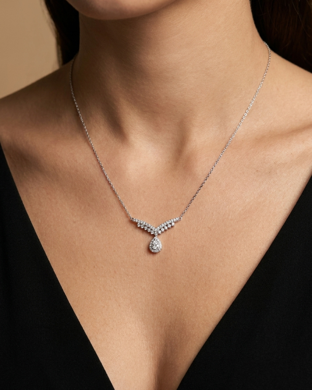 Chevron Halo Necklace Sterling Silver