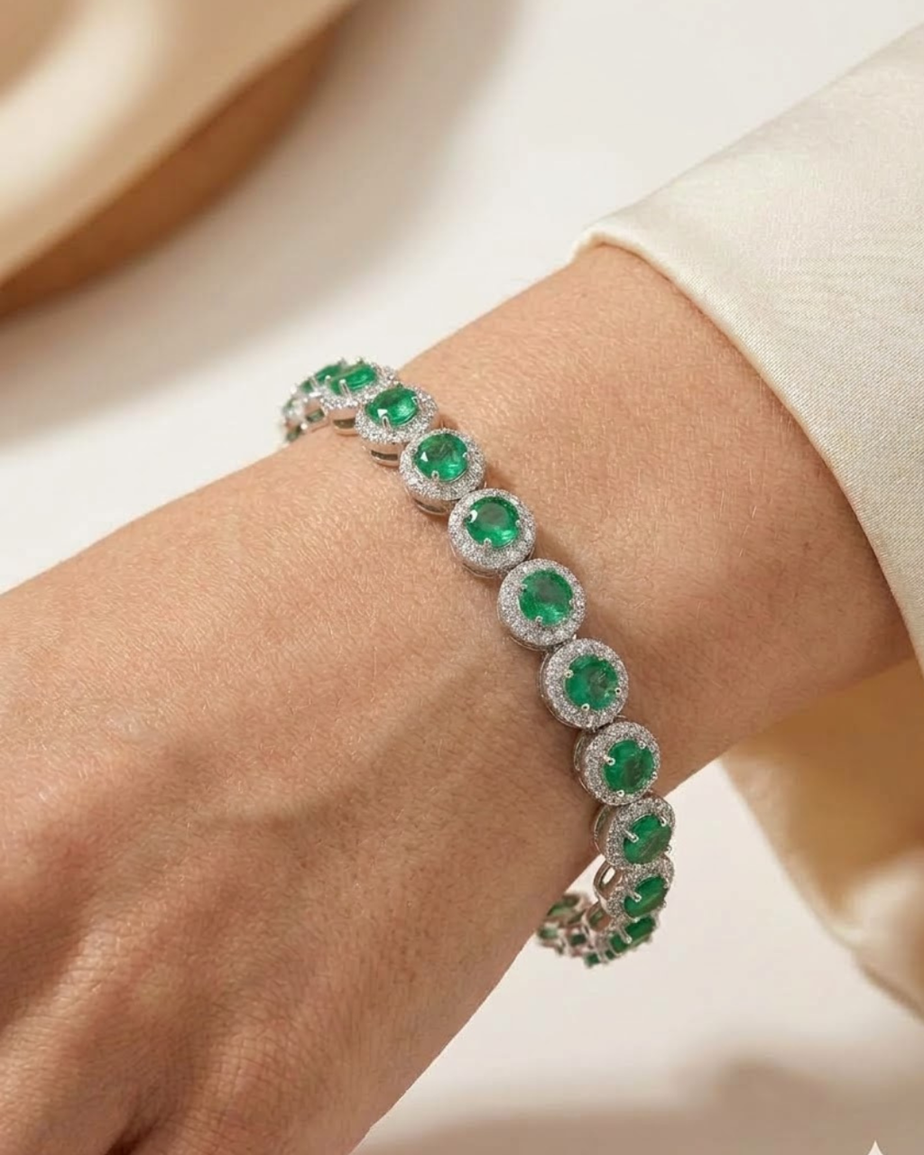 Emerald Halo Bangle Sterling Silver