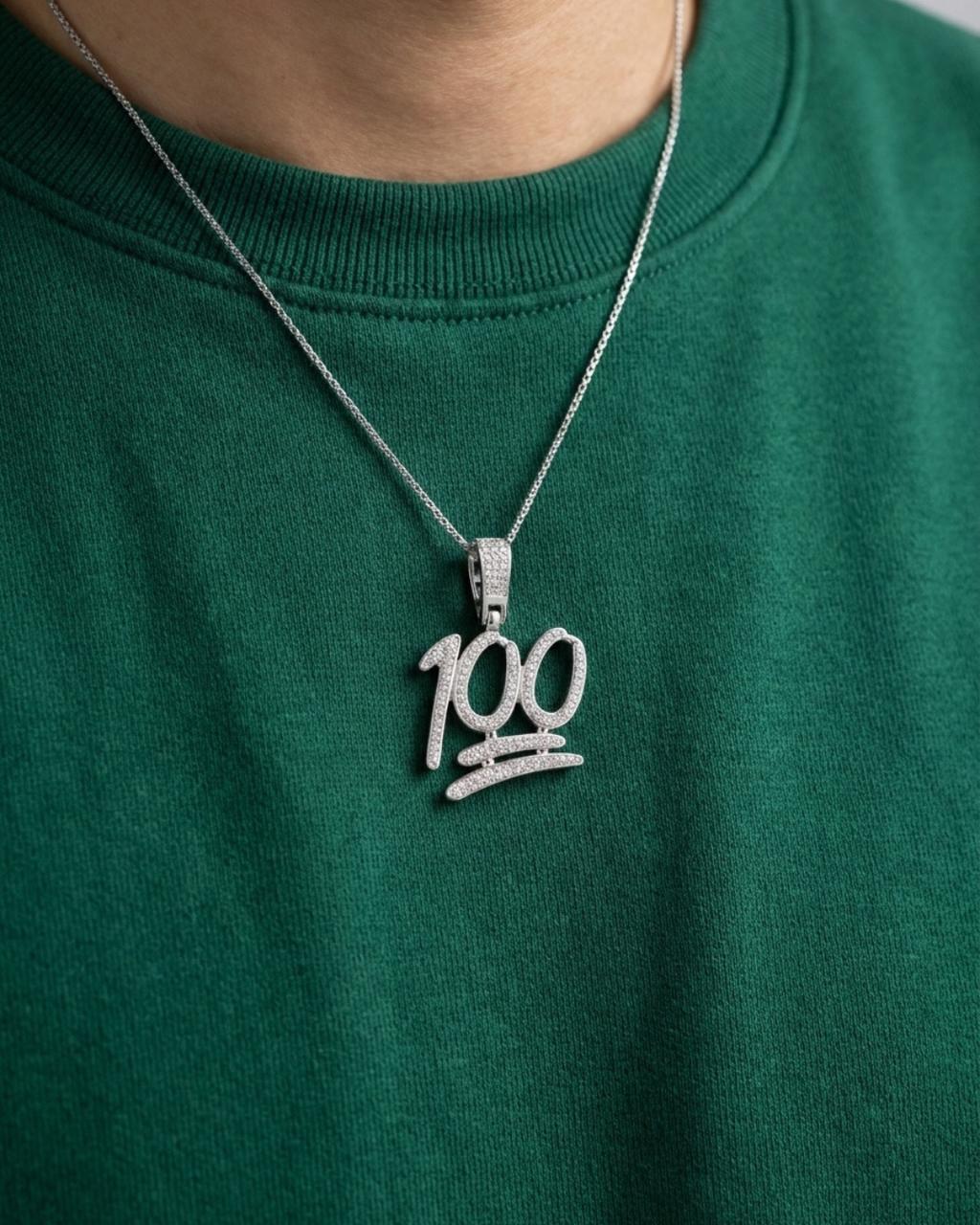 The Iced "100" Emoji Statement Pendant