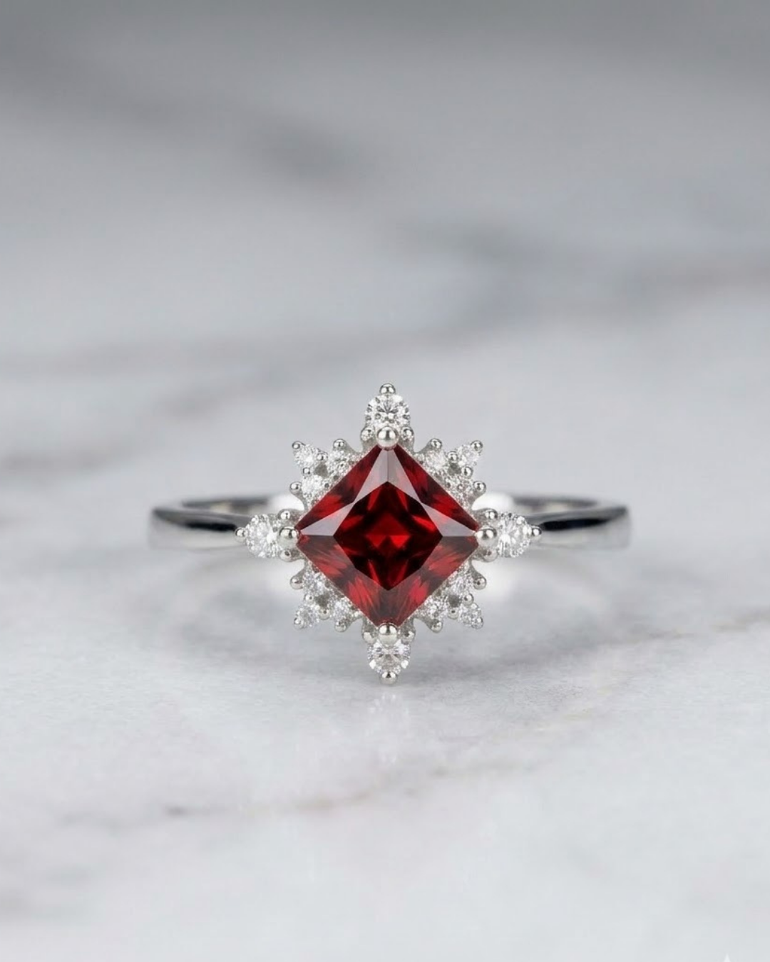 Crystal Starburst Ring Sterling Silver