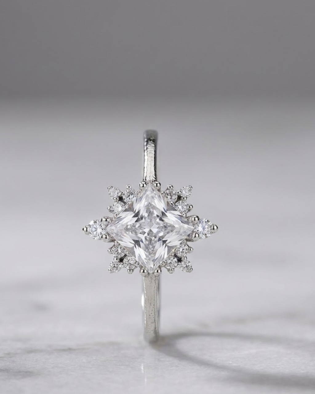 Crystal Starburst Ring Sterling Silver