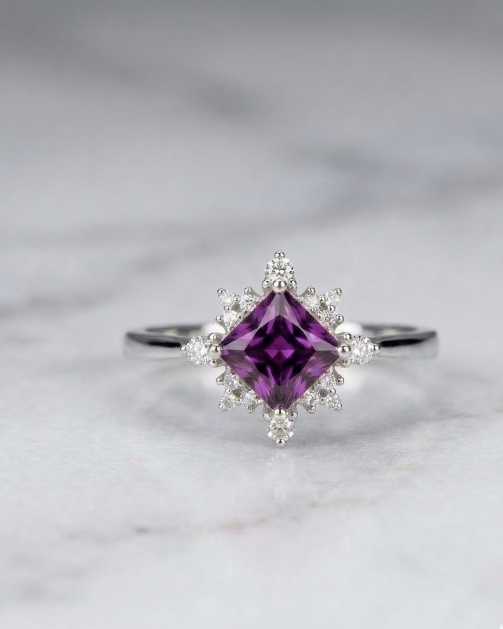 Crystal Starburst Ring Sterling Silver
