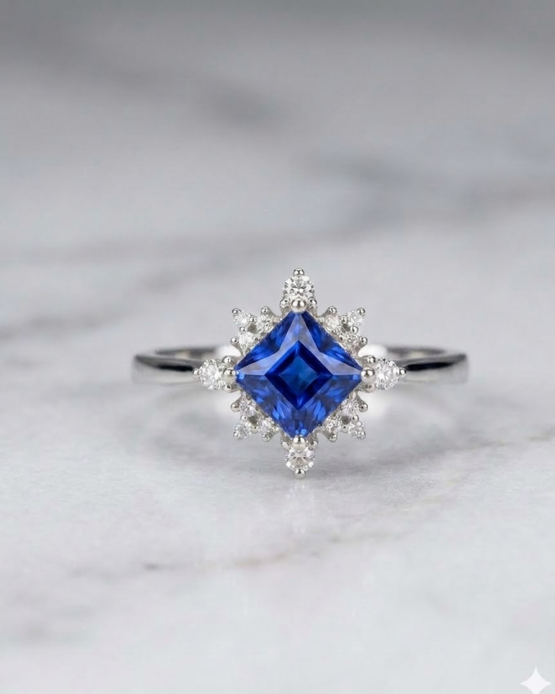 Crystal Starburst Ring Sterling Silver