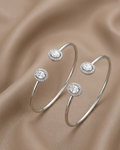 Oval Crystal Open Bangle Sterling Silver