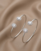 Oval Crystal Open Bangle Sterling Silver