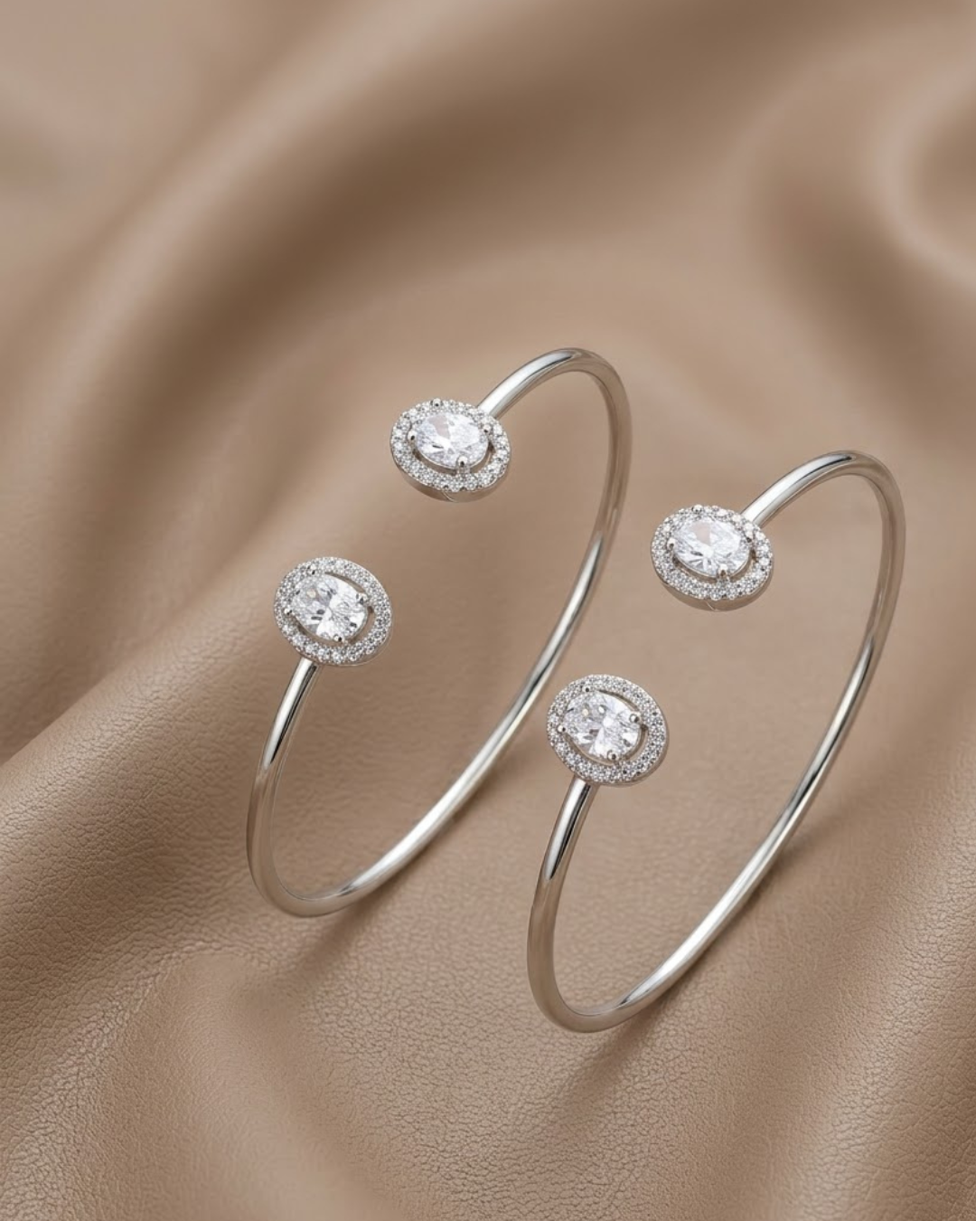 Oval Crystal Open Bangle Sterling Silver