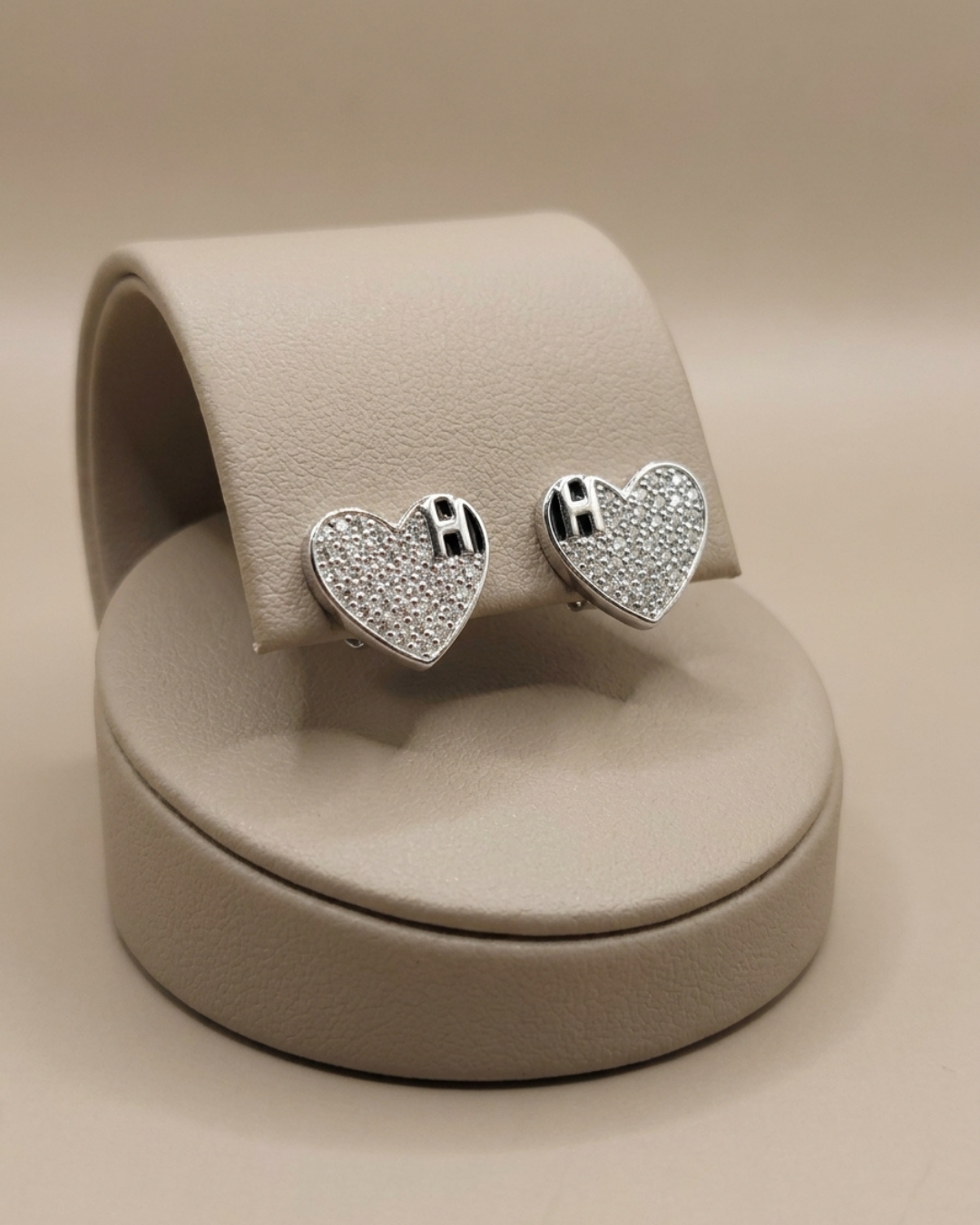 Heart Initial Stud Earrings Sterling Silver