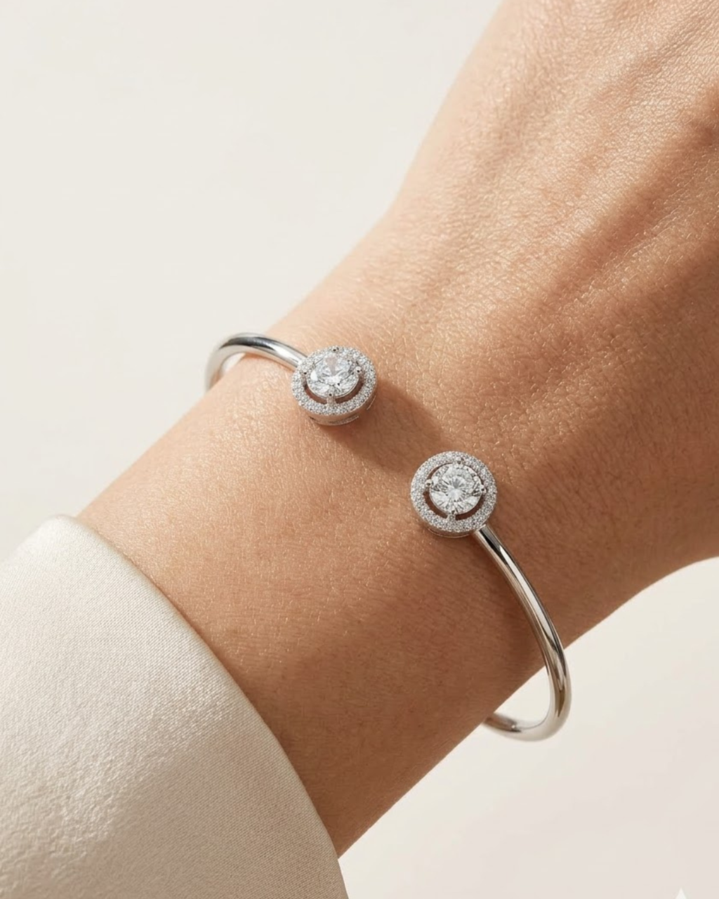 Oval Crystal Open Bangle Sterling Silver