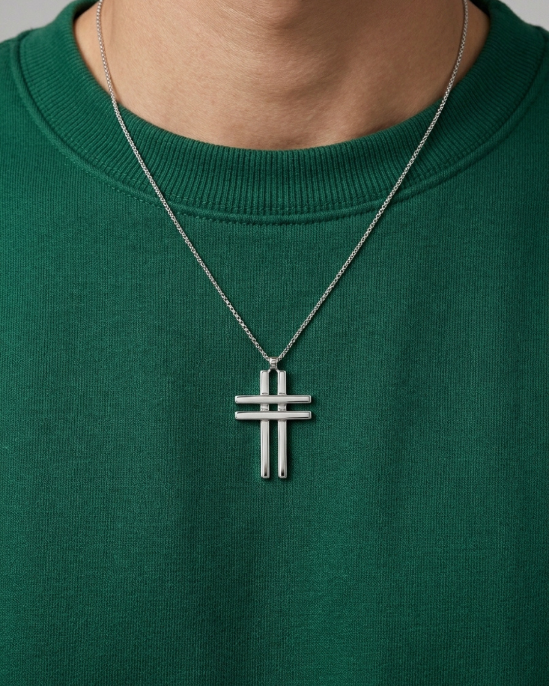 Sovereign Parallel Geometric Cross Pendant