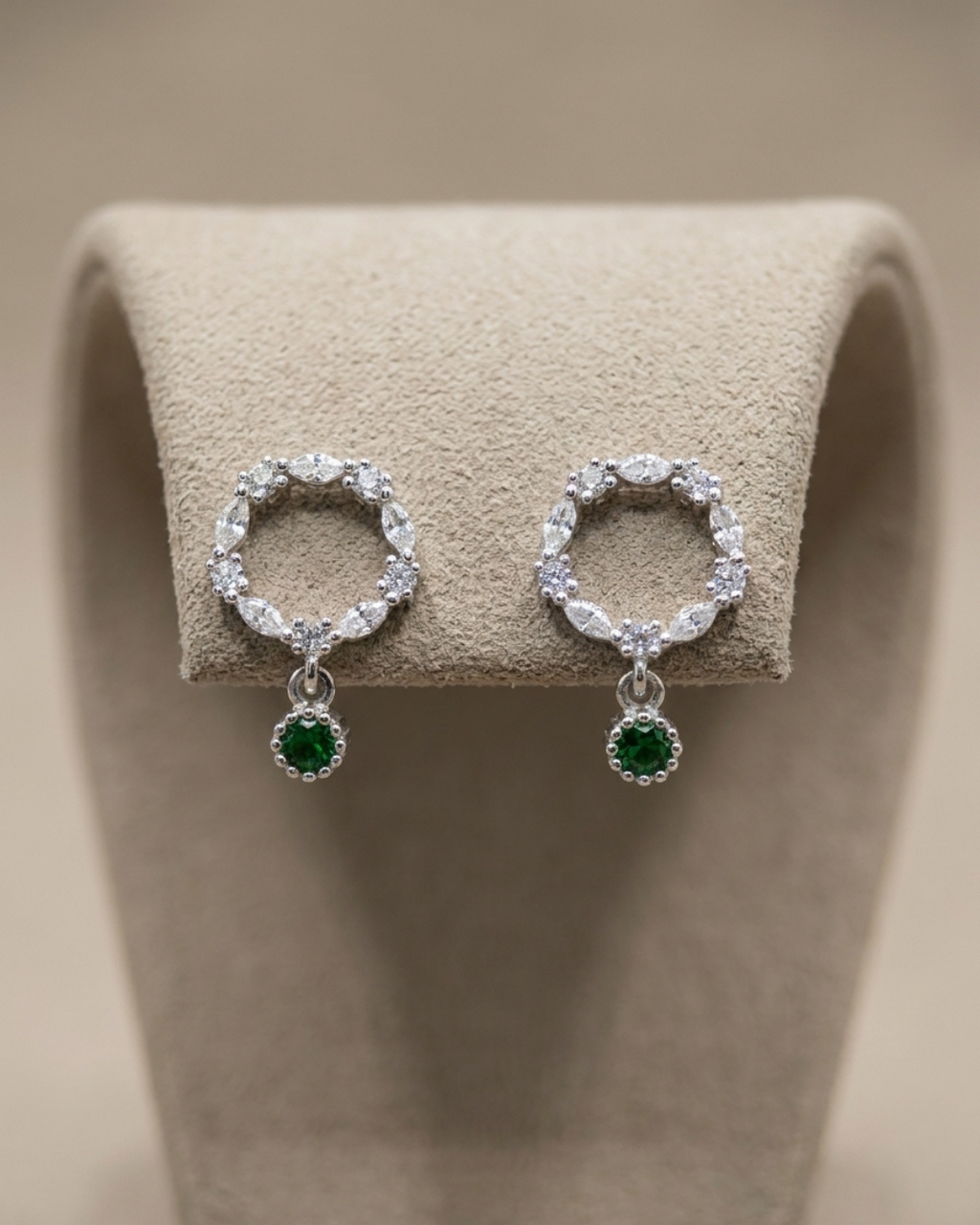 Wreath Round Cut Drop Stud Earrings Sterling Silver