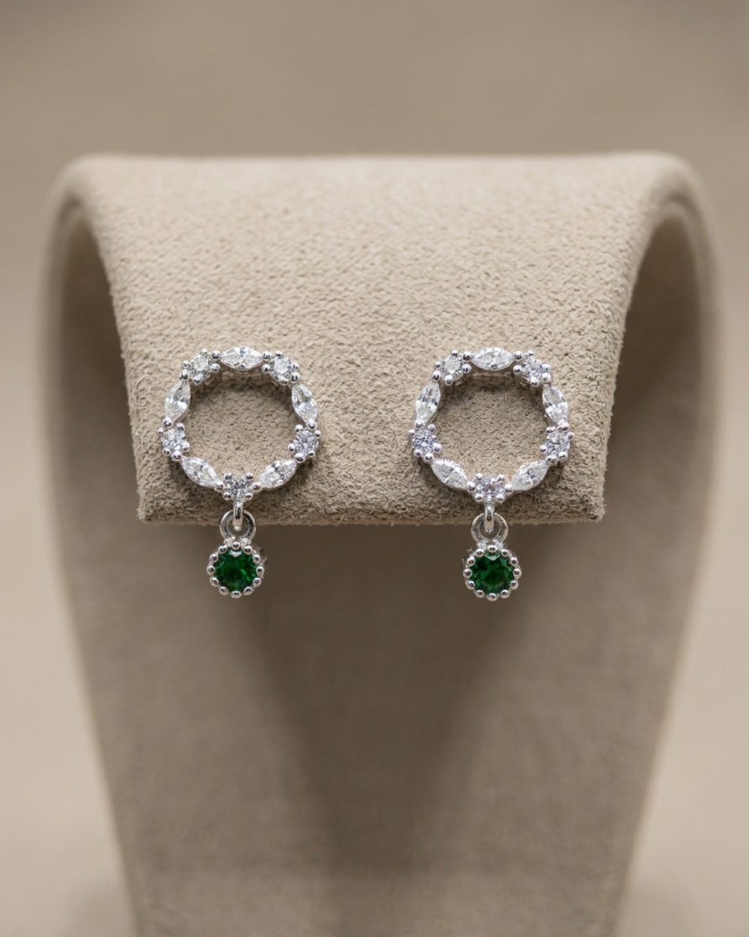 Wreath Round Cut Drop Stud Earrings Sterling Silver