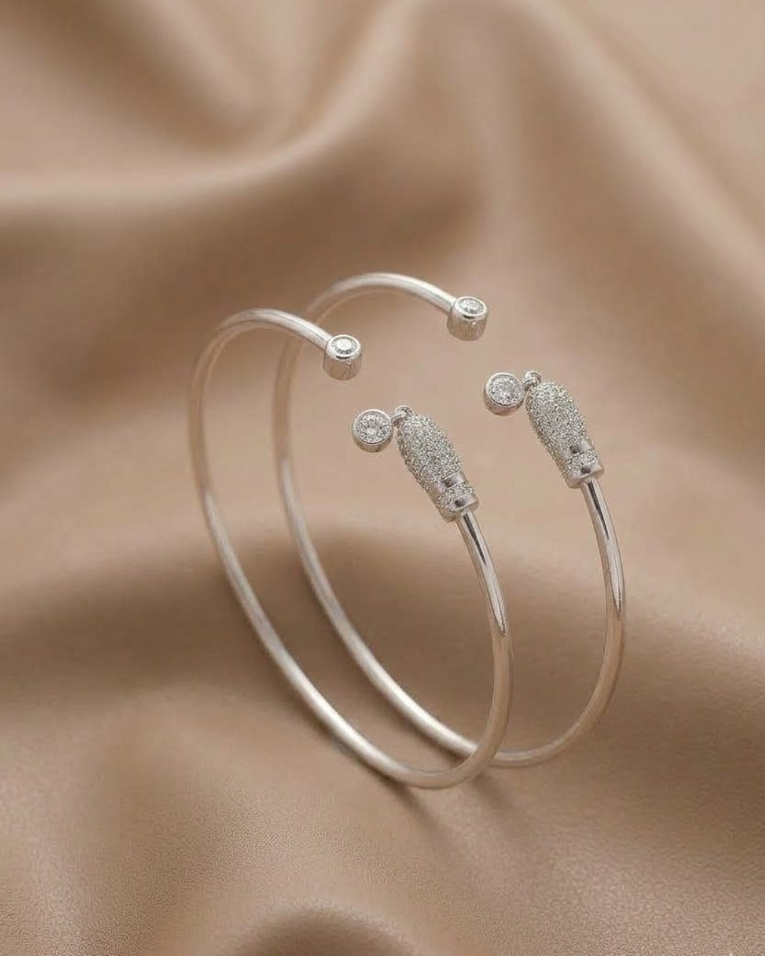 Bullet End Open Bangle Sterling Silver