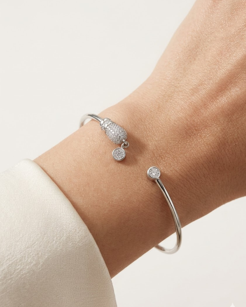 Bullet End Open Bangle Sterling Silver