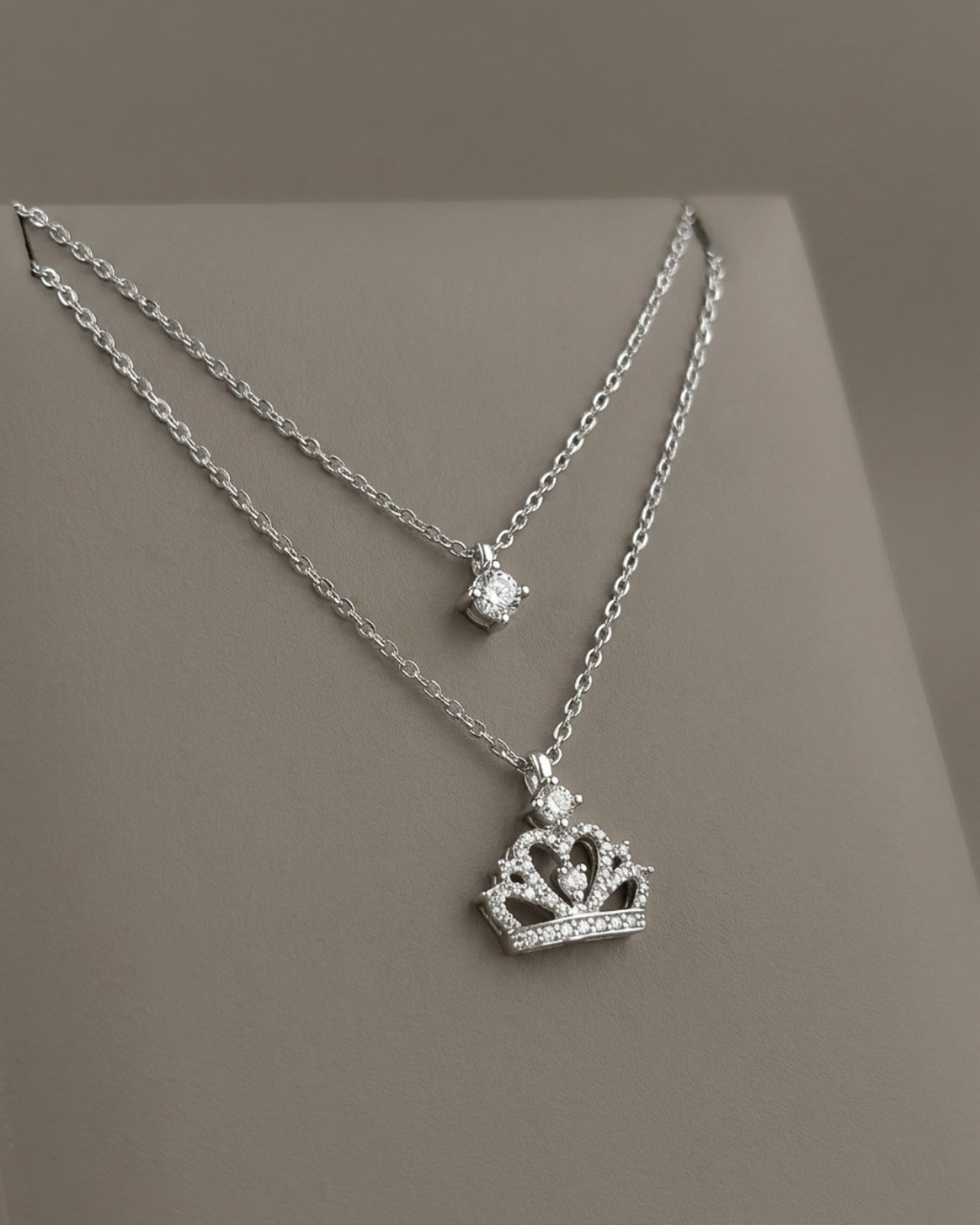 Layered Crown Charm Women's Necklace Sterling Silver