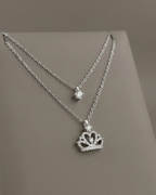 Layered Crown Charm Women's Necklace Sterling Silver